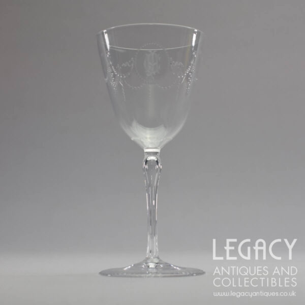 Late Victorian Hollow Stemmed Lead Crystal Wine Glass with Engraved Monogram ‘JHC’