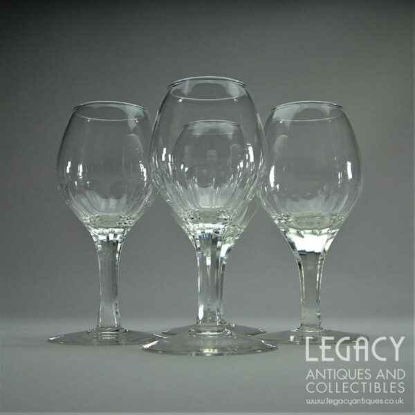 Set of Four Early 20th Century Petal Cut Tulip-Bowled Lead Crystal Wine Glasses