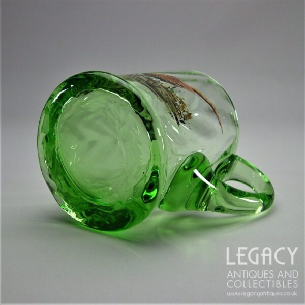 Thomas Webb ‘Wave’ Design Green Glass Tankard with Enamelled Pheasant Motif c.1930s