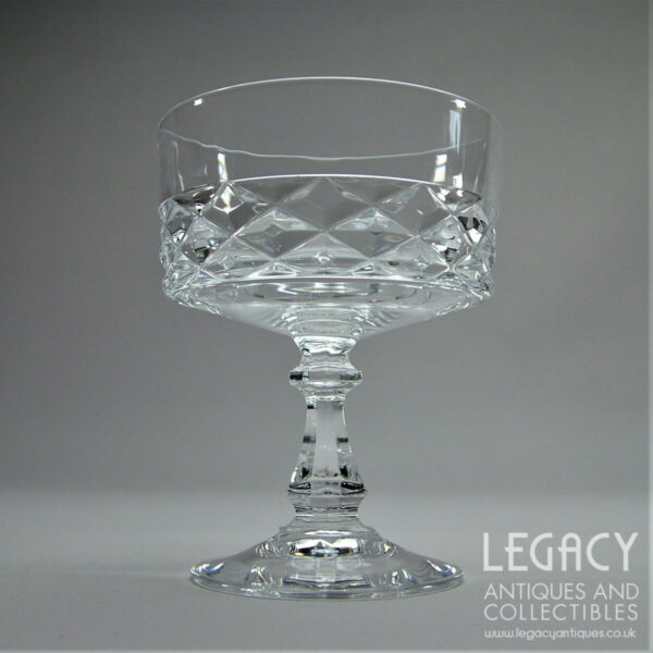 Set of Six Cristal d’Arques ‘Diamond’ Design Moulded Lead Crystal Pan Champagne Glasses