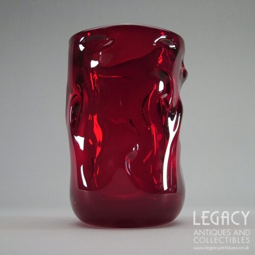 Whitefriars Glass Knobbly Encased Flower Vase No. 9609 in Ruby c.1960s