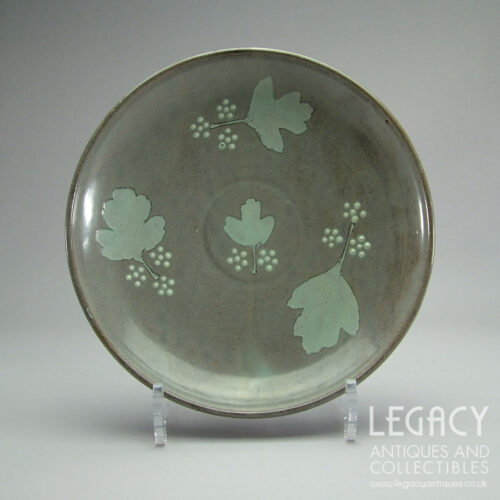 Fishley Holland Grey Glazed Plate with Hawthorn Leaf Motif