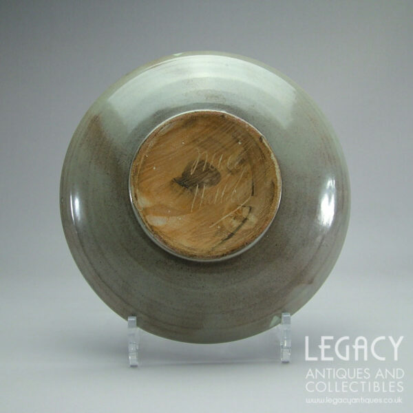 Fishley Holland Grey Glazed Plate with Hawthorn Leaf Motif