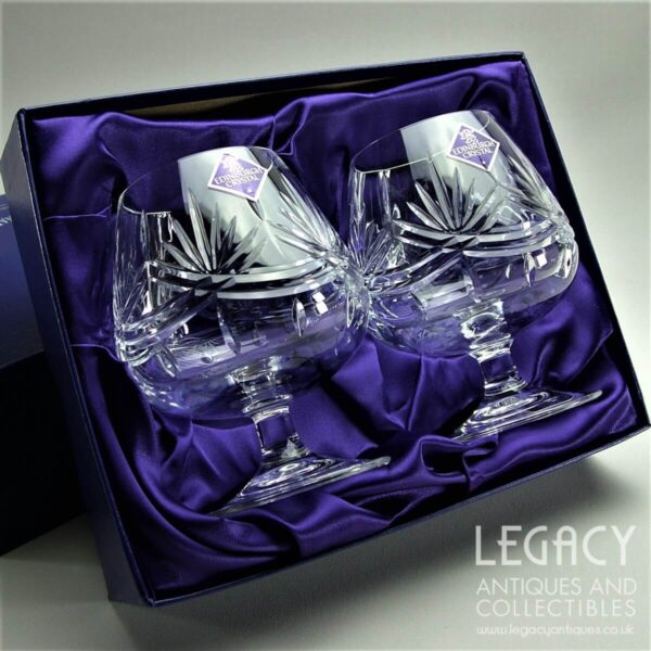 Pair of Edinburgh Crystal (International) 'Serenade' Design Brandy Glasses in Original Box
