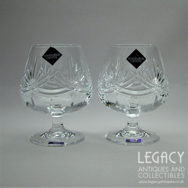 Pair of Edinburgh Crystal (International) 'Serenade' Design Brandy Glasses in Original Box