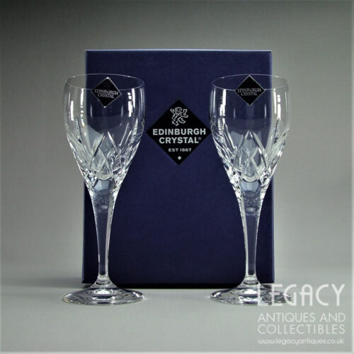 Pair of Edinburgh Crystal 'Broughton' Design Wine Glasses (7 ⅛”) in Original Box