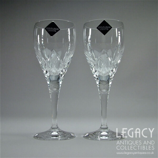 Pair of Edinburgh Crystal 'Broughton' Design Wine Glasses (7 ⅛”) in Original Box
