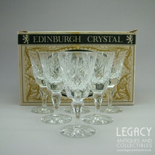 Set of Six Edinburgh Crystal ‘Glenshee’ Design Lead Crystal Sherry Glasses in Original Box