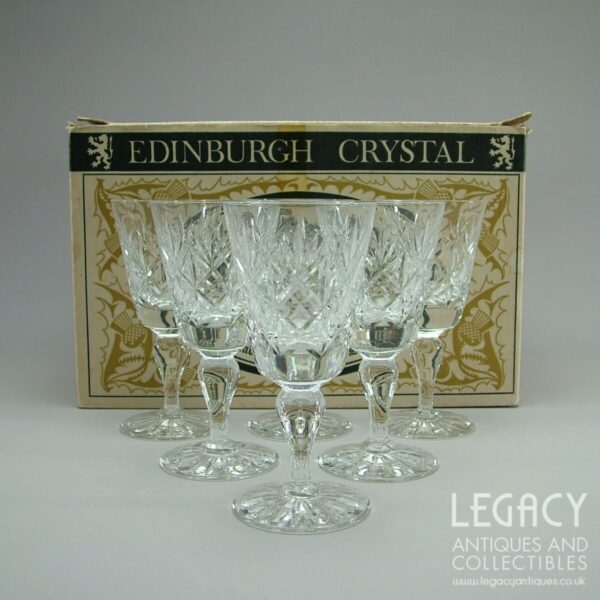 Set of Six Edinburgh Crystal ‘Glenshee’ Design Lead Crystal Sherry Glasses in Original Box