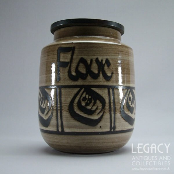 Vintage Wellhouse Pottery Ceramic 'Flour' Canister with Wooden Lid