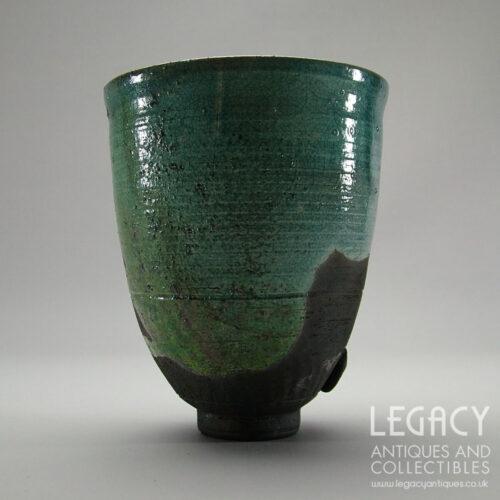 Contemporary Earthenware Vase with Green and Blue Crackle Glaze