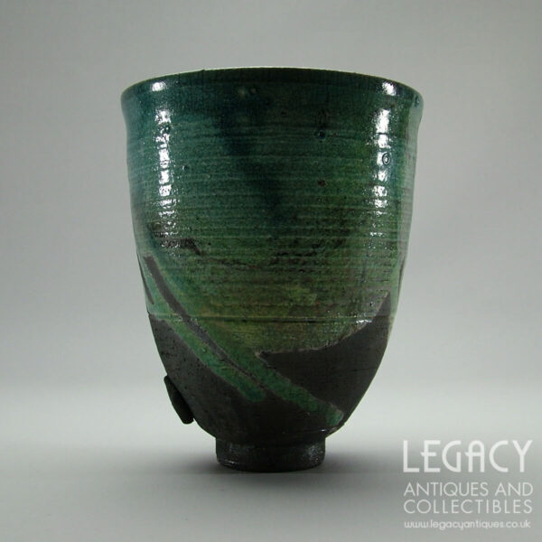 Contemporary Earthenware Vase with Green and Blue Crackle Glaze