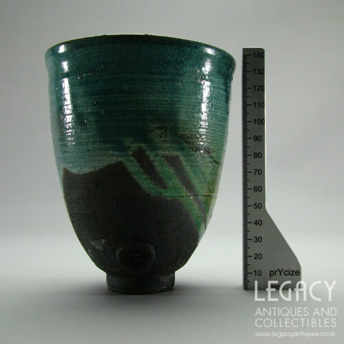 Contemporary Earthenware Vase with Green and Blue Crackle Glaze