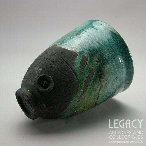 Contemporary Earthenware Vase with Green and Blue Crackle Glaze