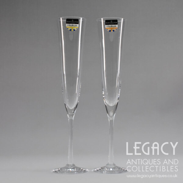 Pair of Dartington Crystal 'Bar Excellence' Design Flute Champagne Glasses ST2082/3/P with Original Stickers
