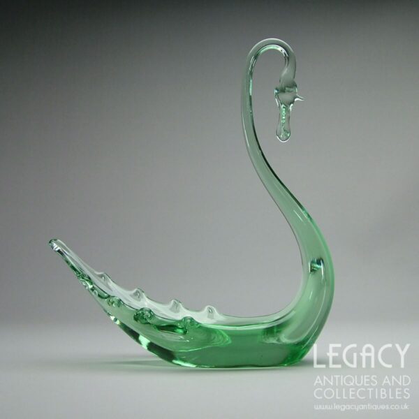 Whitefriars Glass Swan Figure in Emerald Green c.1940s (9