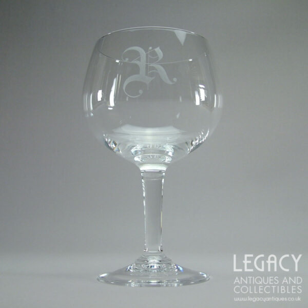 Large Lead Crystal Gin Glass or Goblet engraved 'R' by Bernard M. York