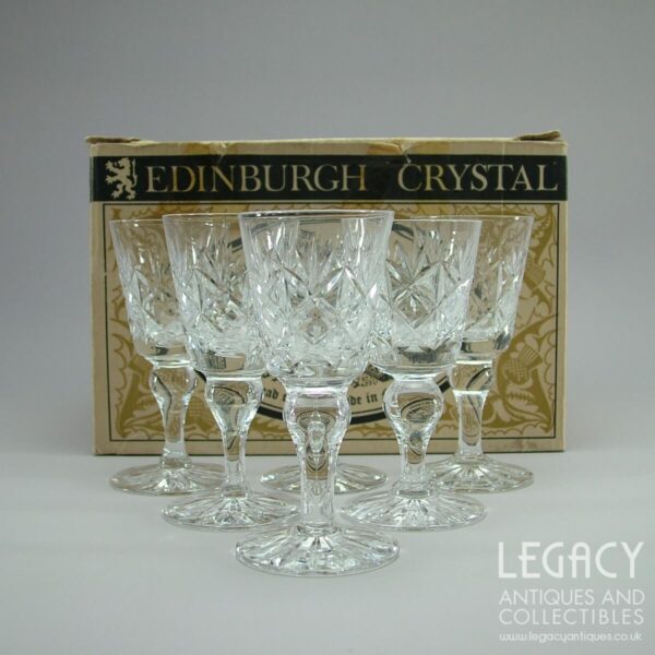 Set of Six Edinburgh Crystal ‘Glenshee’ Design Lead Crystal Liqueur Glasses in Original Box