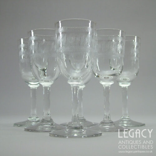 Set of Six Late Victorian 'Greek Key' Design Tall Sherry Glasses c.1880