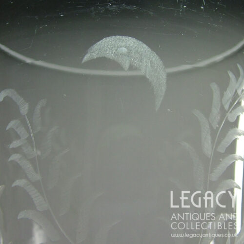 Late Victorian Large Glass Footed Flower Vase with Engraved Owl and Moon Motif c.1880