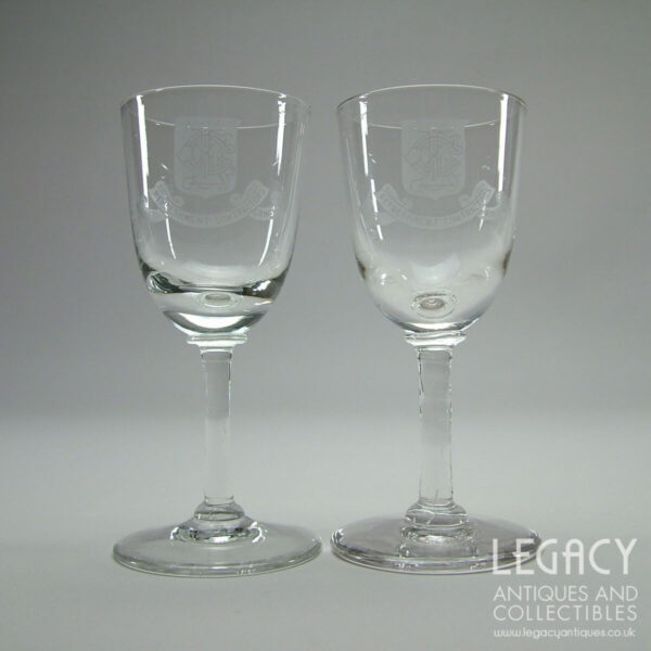 Pair of Late 19th Century 'East Grinstead Refreshment Contractors' Railway Station Small Wine Glasses