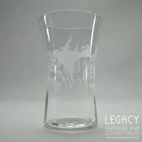 Set of Three Early 20th Century Water Tumblers with Engraved Bird and Foliage Motif c.1920