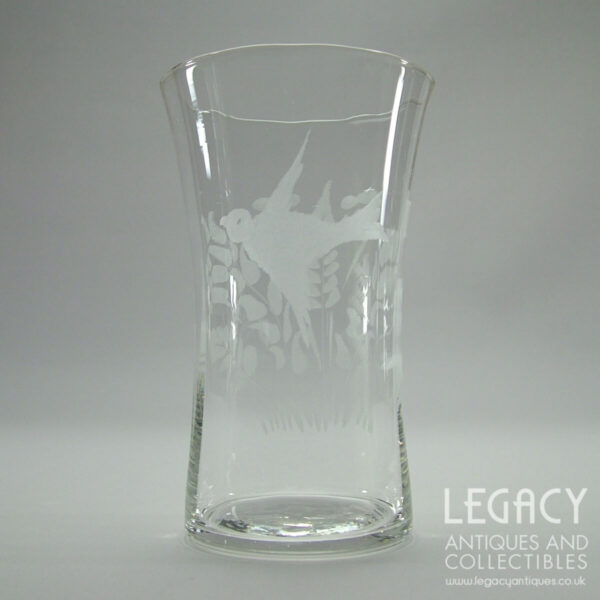 Set of Three Early 20th Century Water Tumblers with Engraved Bird and Foliage Motif c.1920