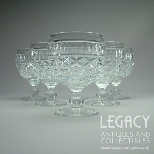 Set of Six High-Quality British Lead Crystal Goblets or Rummers c.1920s
