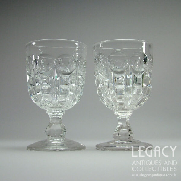 Pair of Late Victorian Triple Moulded Glass Rummers with Lens Design c.1880