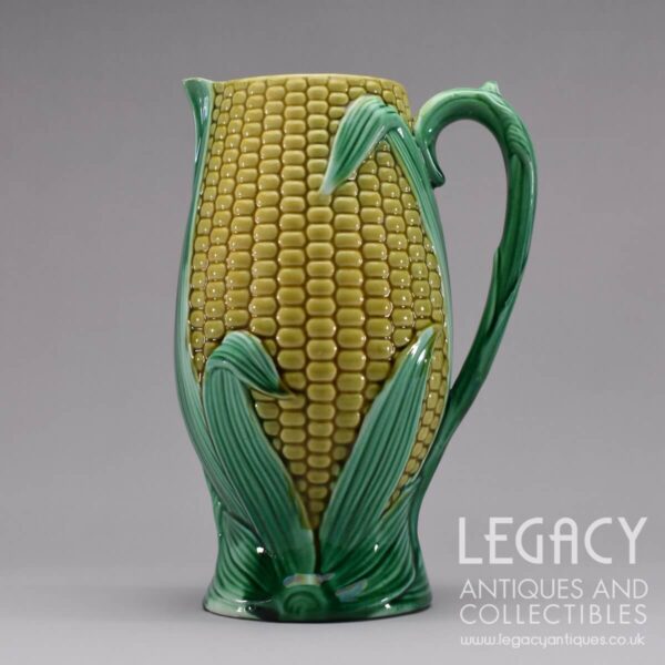 Late Victorian Majolica 'Corn on the Cob' Ceramic Jug or Pitcher c.1870