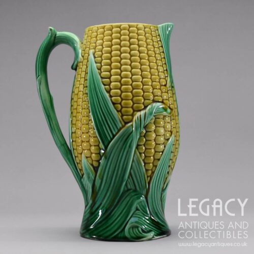 Late Victorian Majolica 'Corn on the Cob' Ceramic Jug or Pitcher c.1870