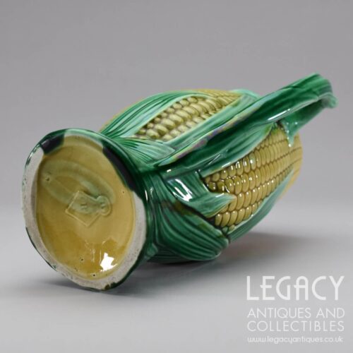 Late Victorian Majolica 'Corn on the Cob' Ceramic Jug or Pitcher c.1870