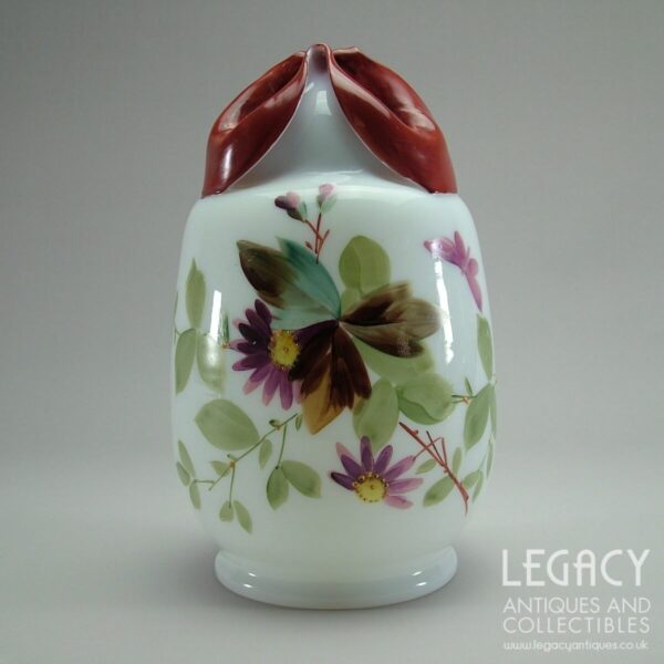 Late 19th Century Milk Glass Flower Vase with Unusual Gathered Rim