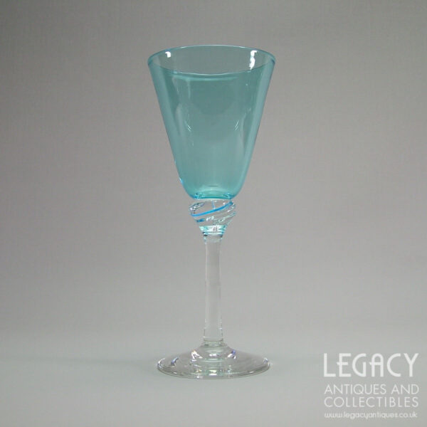 Bath Aqua Glass Large Conical Wine Glass with Enclosed Bubble Stem c. 2001