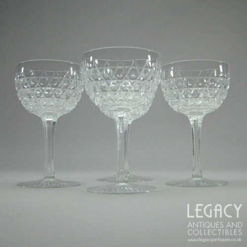 Set of Four Late Victorian Highly Cut Lead Crystal Pan Wine Glasses c.1880