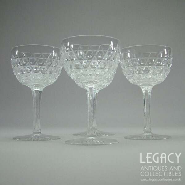 Set of Four Late Victorian Highly Cut Lead Crystal Pan Wine Glasses c.1880