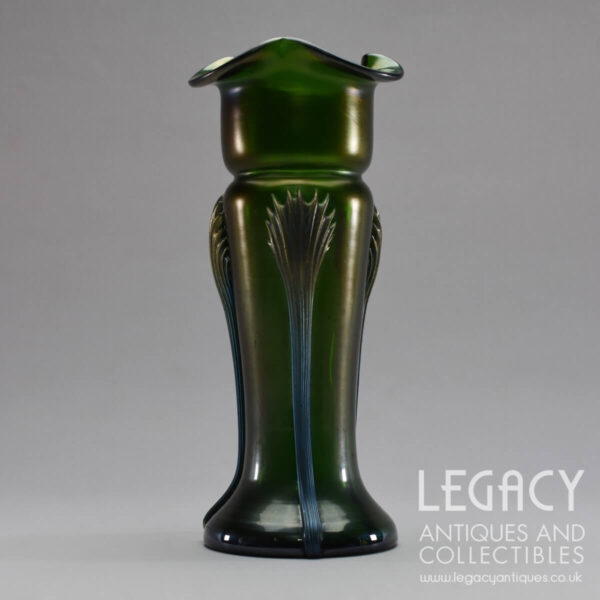 Art Nouveau Kralik ‘Claw’ Design Green Glass Flower Vase with Bronze Finish