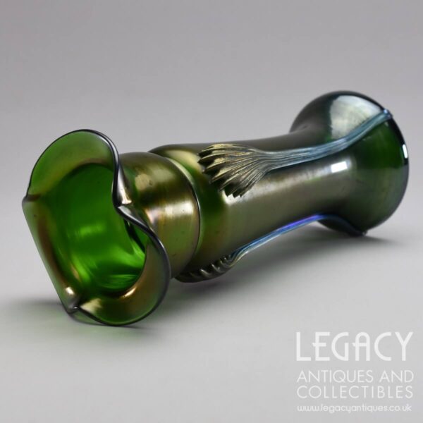 Art Nouveau Kralik ‘Claw’ Design Green Glass Flower Vase with Bronze Finish