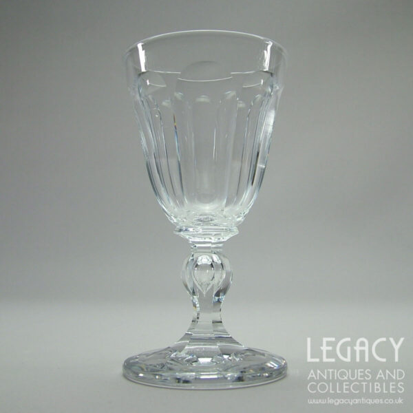 Pair of Mid Victorian Highly Cut Lead Crystal Wine Glasses with Faceted Stems c.1870