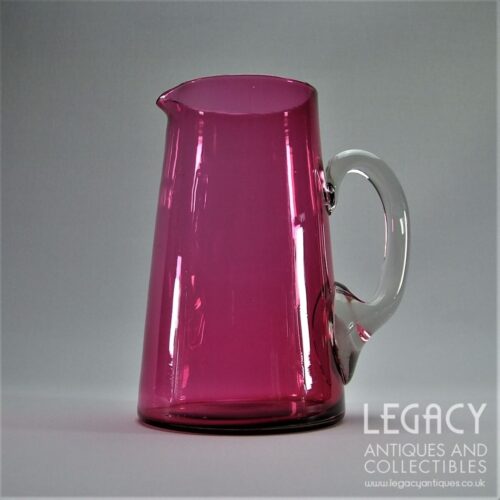 Late Victorian Large Cranberry Glass Jug with Flint Glass Handle c.1870