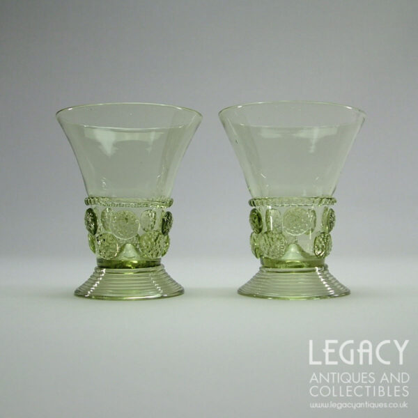 Pair of 20th Century Green German ‘Roemer’ Wine Glasses with Raspberry Prunts