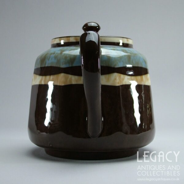 Mid-20th Century Large 'Brown Betty' Style Octagonal Teapot with Marbled Blue and White Glaze
