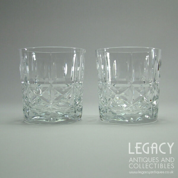 Pair of Royal Brierley ‘Marlborough’ Design Large Cut Lead Crystal Whisky Glasses