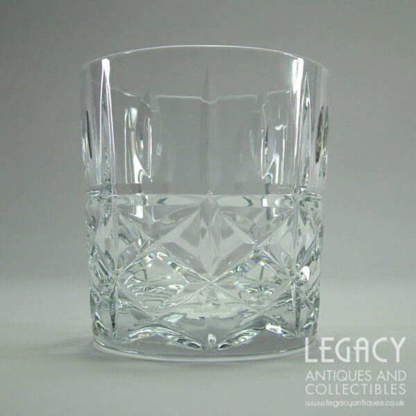 Pair of Royal Brierley ‘Marlborough’ Design Large Cut Lead Crystal Whisky Glasses