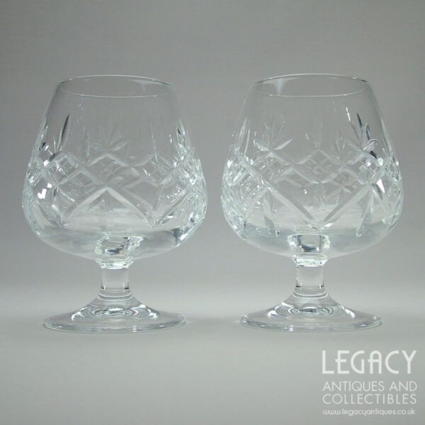Pair of Royal Albert 'Malvern' Design Cut and Moulded Lead Crystal Brandy Glasses