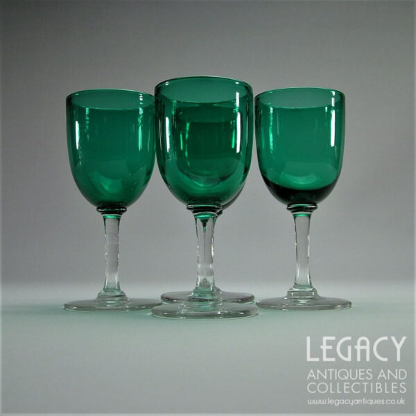 Set of Four Late Victorian Green Bowled Wine Glasses c.1870