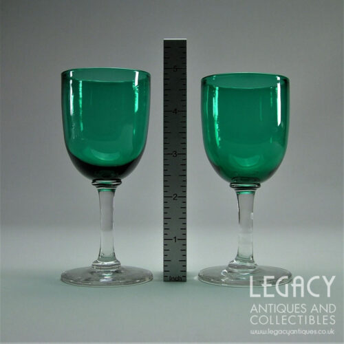 Set of Four Late Victorian Green Bowled Wine Glasses c.1870