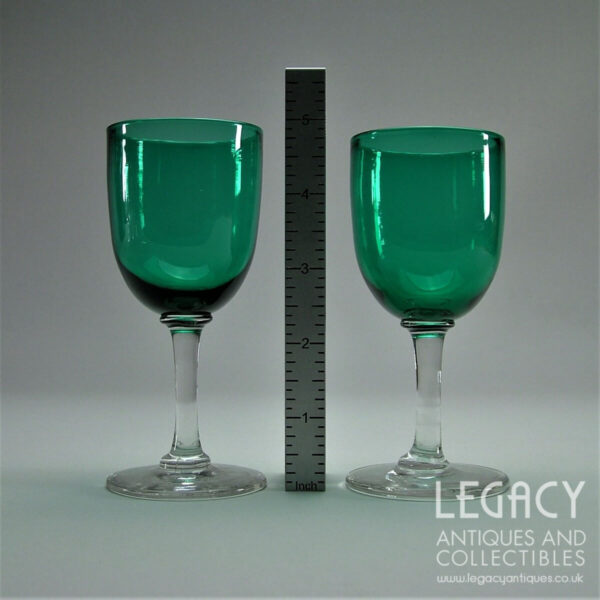 Set of Four Late Victorian Green Bowled Wine Glasses c.1870