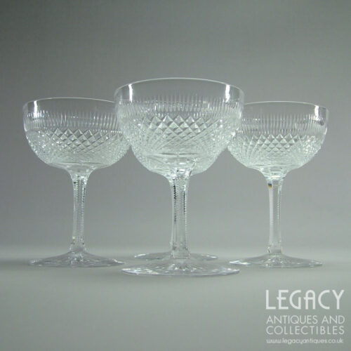 Set of Four High Quality Diamond Cut Lead Crystal Pan Champagne Glasses c.1900