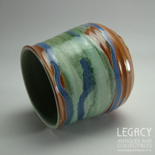 Studio Pottery Multicoloured Tapering Pot with Trident and Bird Monograms